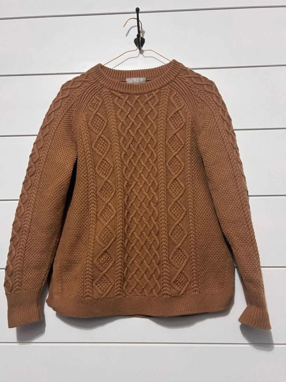 J. Crew Cotton Cable-Knit Sweater, small, camel
